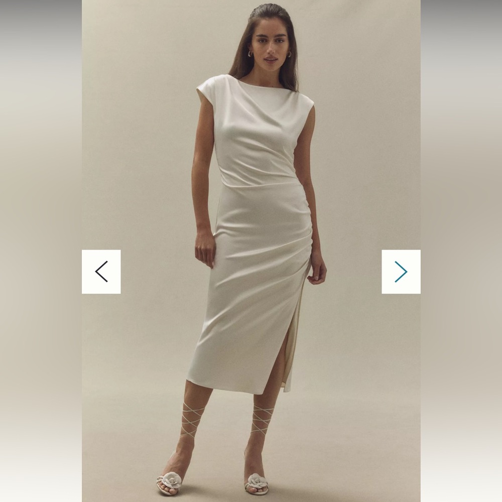 Anthropologie BHLDN Francesca High-Neck Stretch Satin Midi Dress Size Large